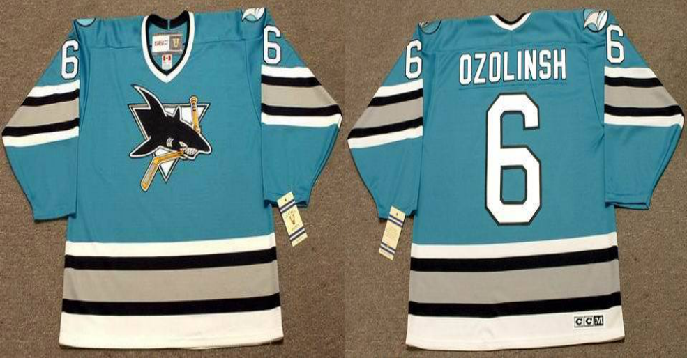 2019 Men San Jose Sharks 6 Ozolinsh blue CCM NHL jersey